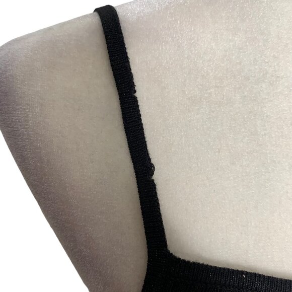 Vintage 90s Esprit Ribbed Knit Mini Dress M Black Metallic Spaghetti Straps - Picture 4 of 9